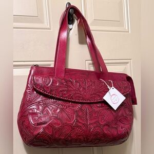 Alexis David Red Tooled Leather Shoulder Bag in Red the Sophia Dote Collective